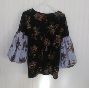 Loft boho balloon sleeve top. Large. Navy blue
